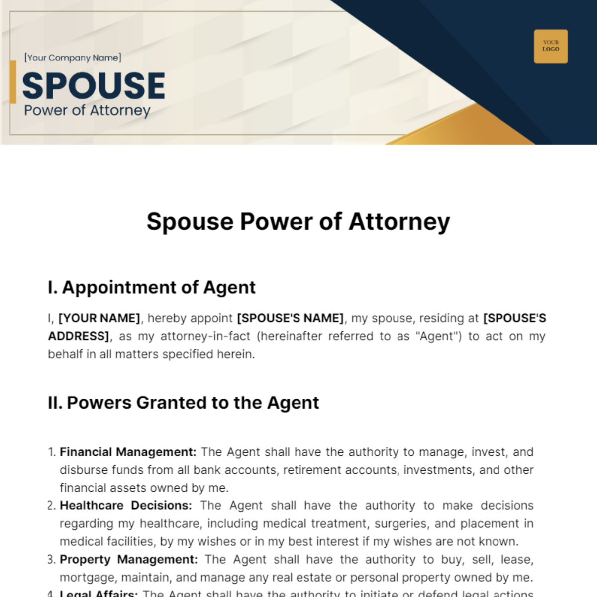 Spouse Power of Attorney Template