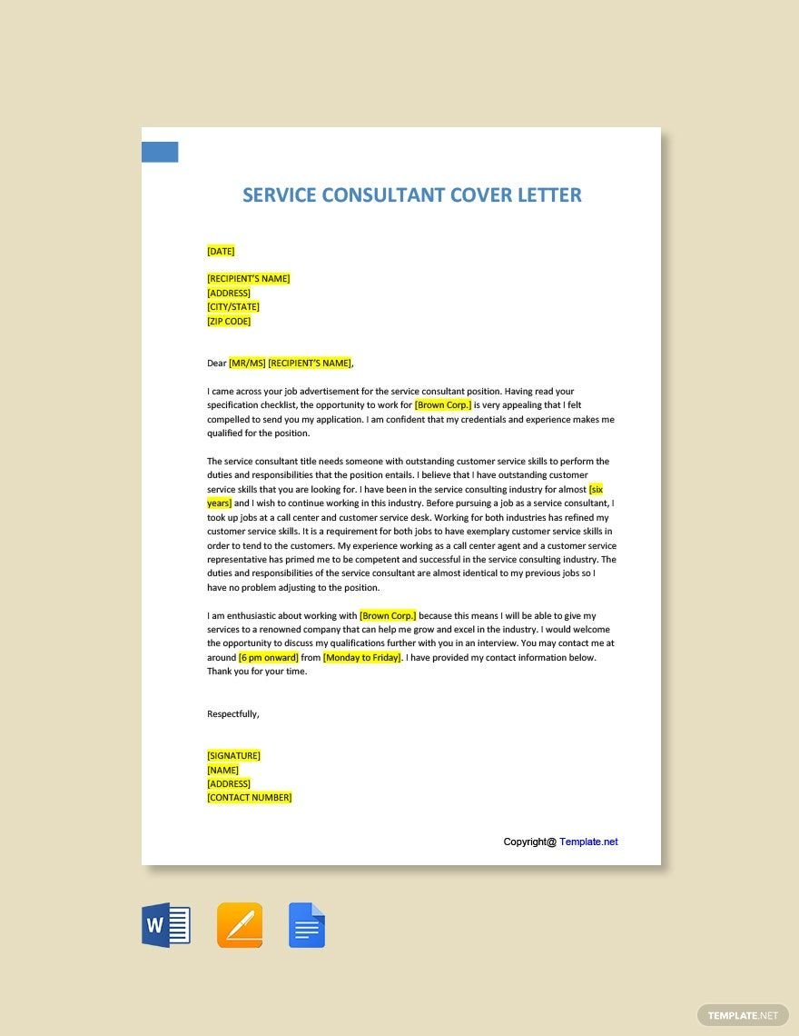Service Consultant Cover Letter