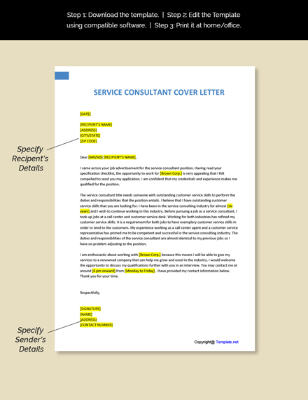 Service Consultant Cover Letter Template - Google Docs, Word | Template.net