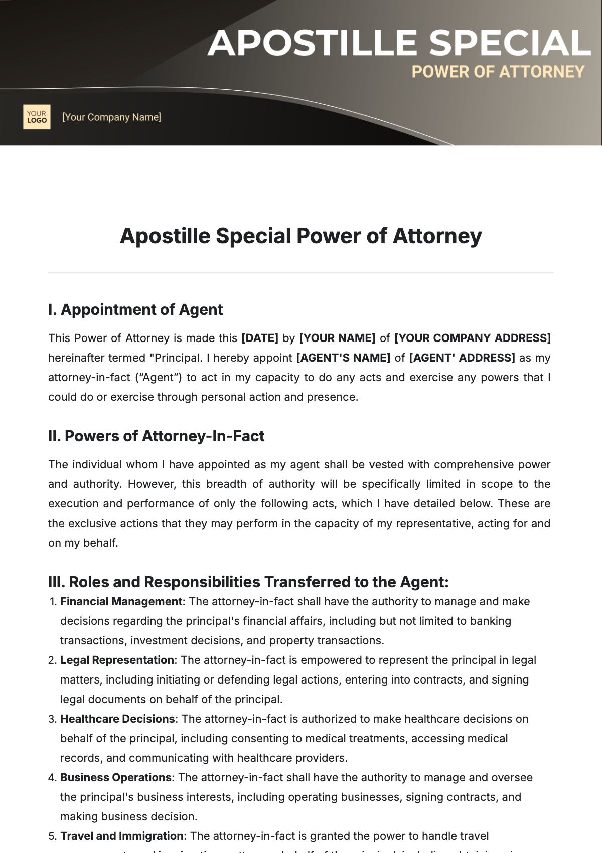 Apostille Special Power of Attorney Template - Edit Online & Download