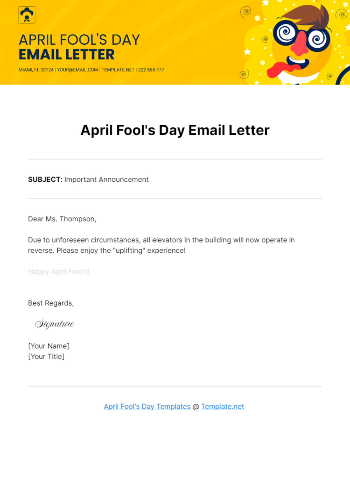 Free April Fool's Day Email Letter Template