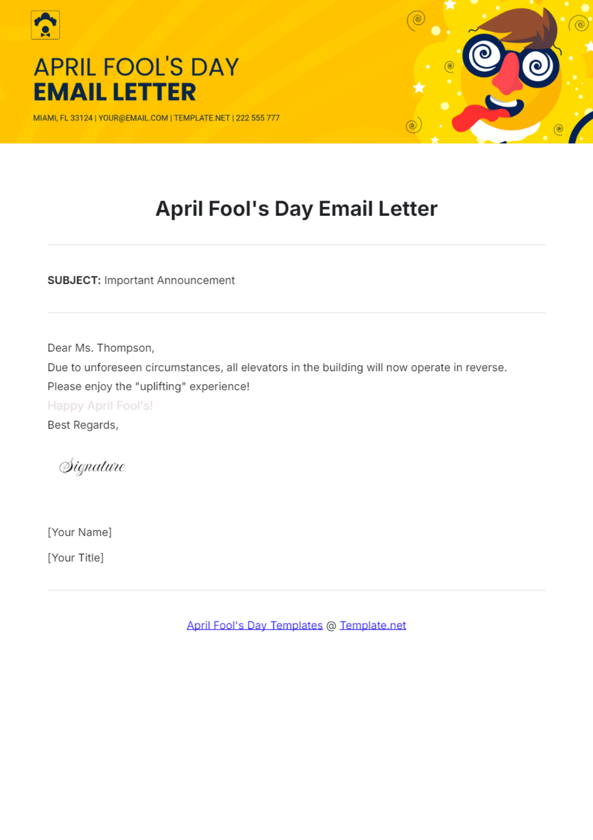 April Fool's Day Email Letter Template