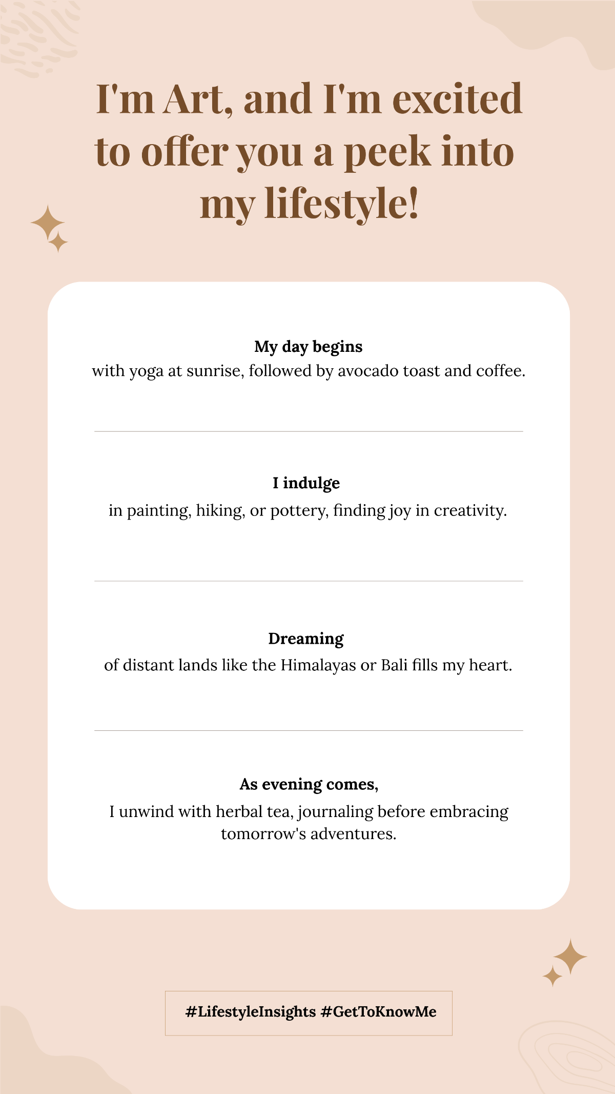 Lifestyle Get to Know Me Instagram Story template