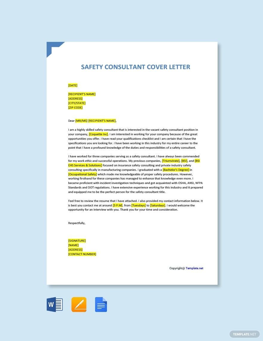 Safety Consultant Cover Letter