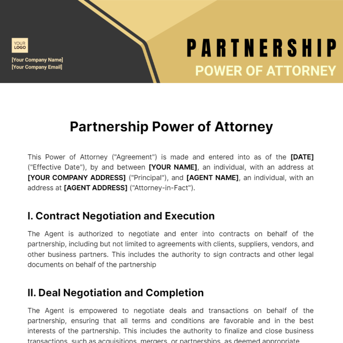 Partnership Power of Attorney Template