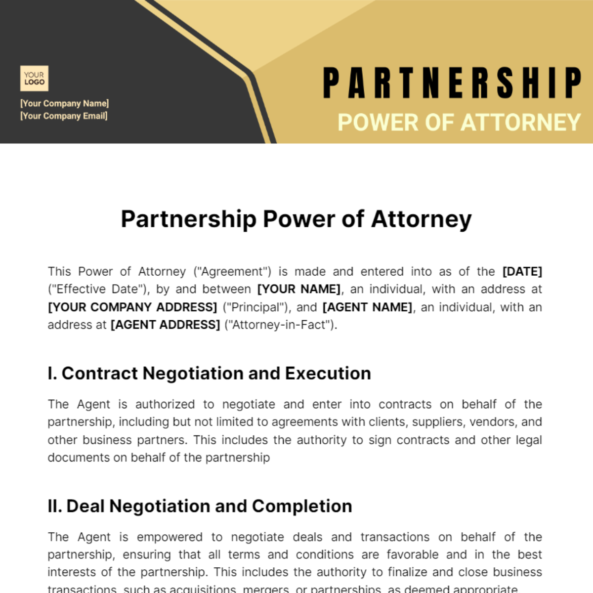 Partnership Power of Attorney Template - Edit Online & Download