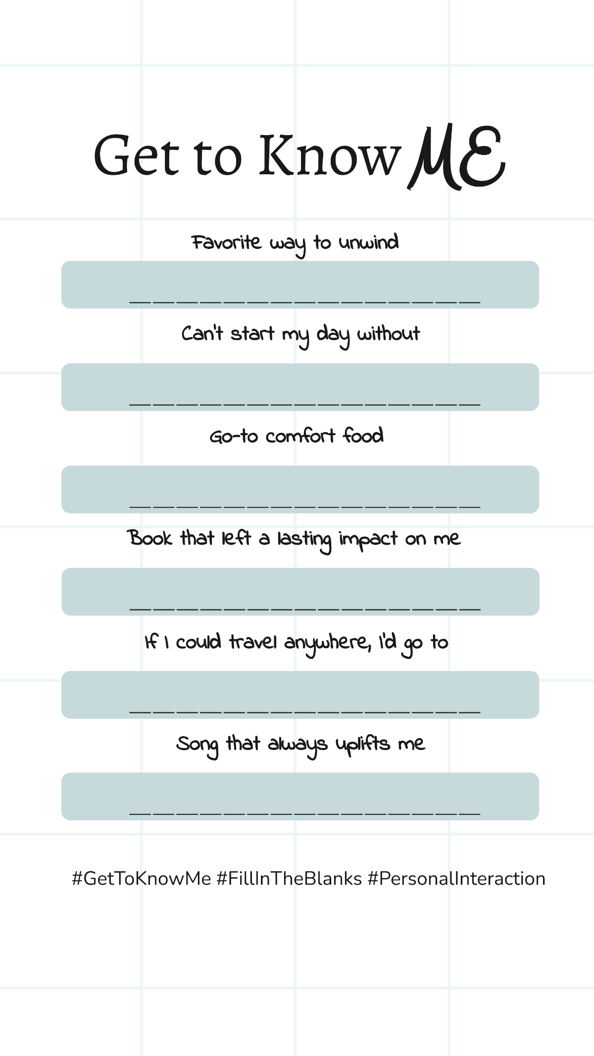 Fill in the Blanks Personal Interaction Get to Know Me Story Template