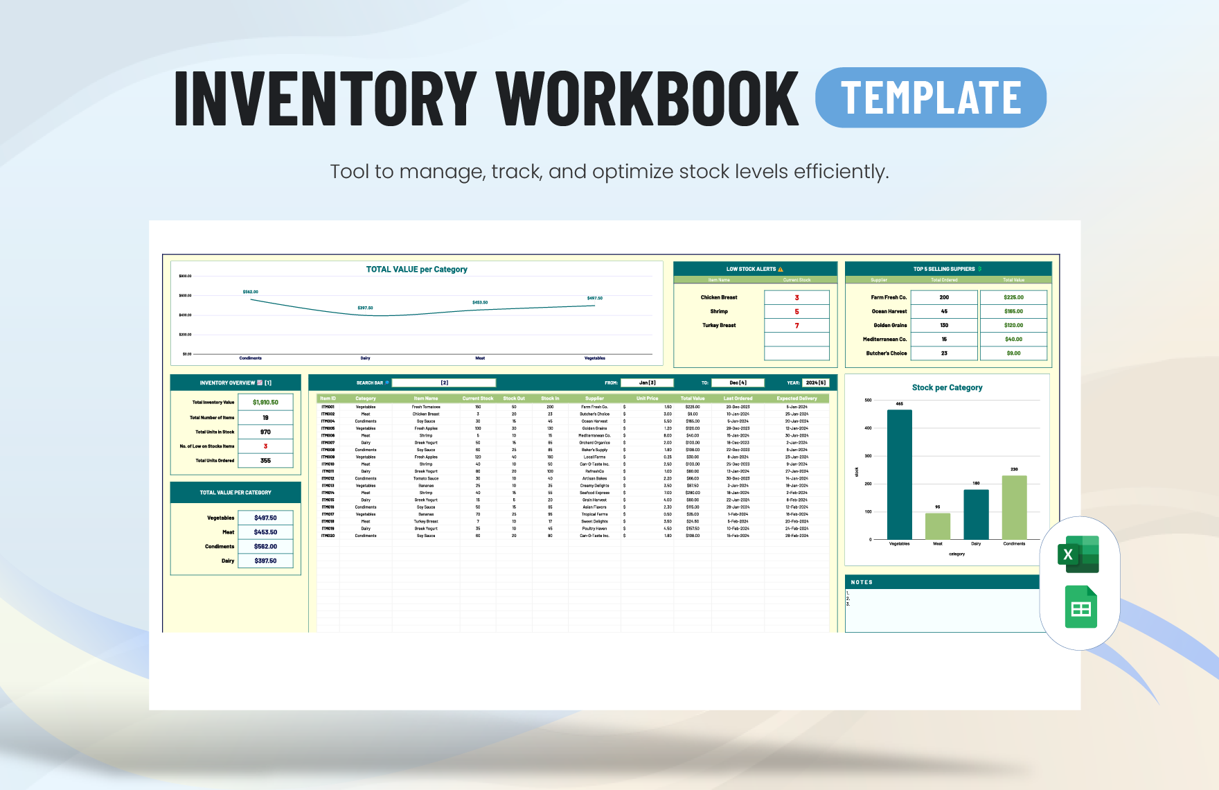 Inventory Workbook Template in Excel, Google Sheets