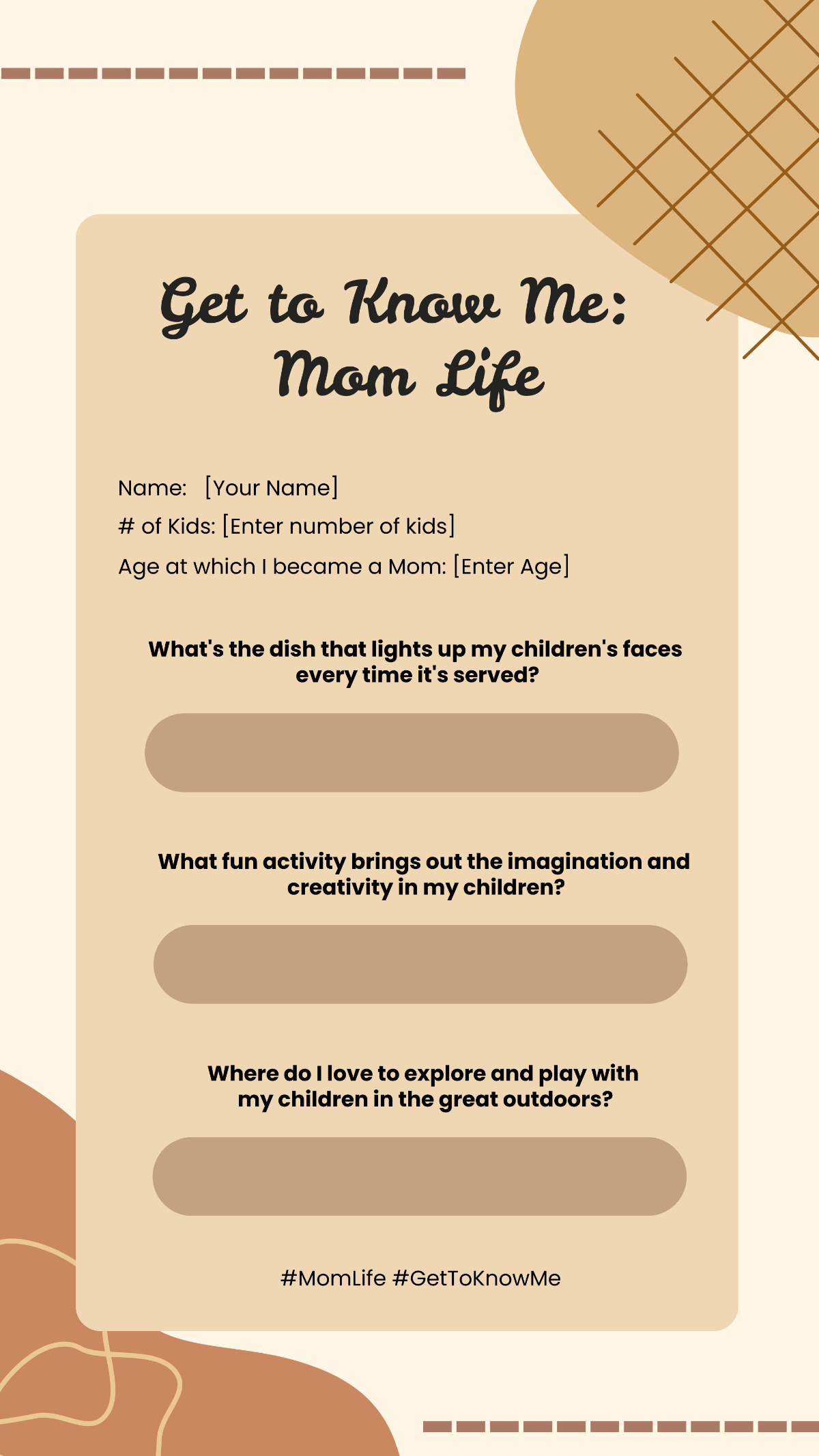 Get to Know Me Template Instagram Mom Life Template