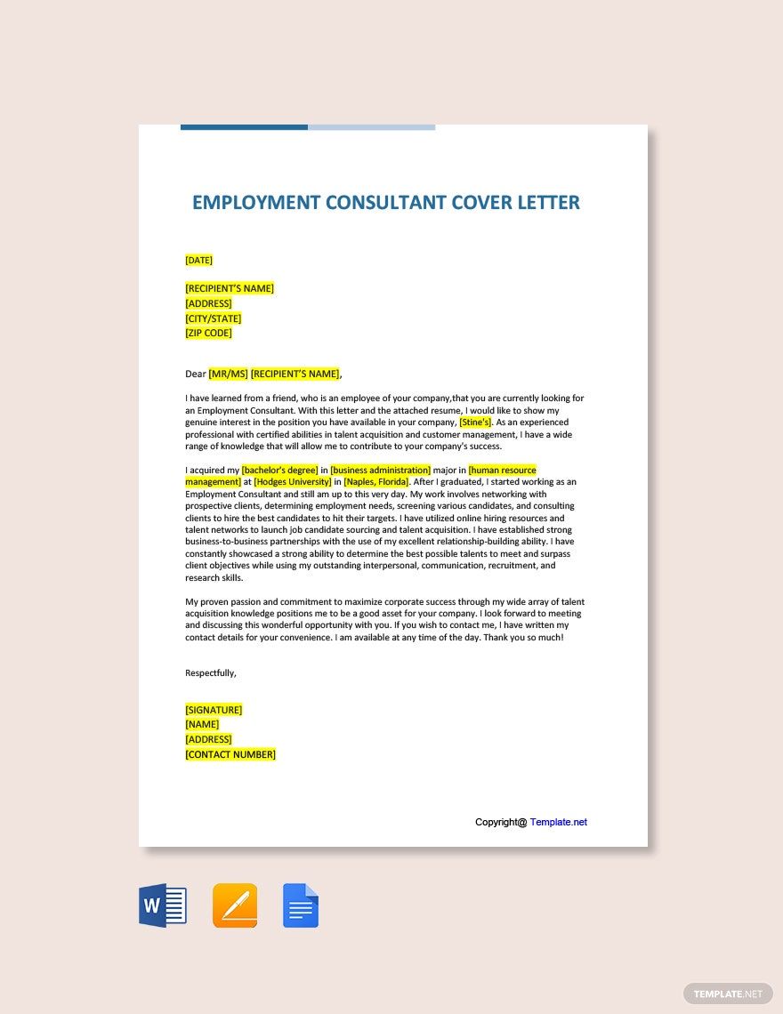 Free Management and HR Consultant Cover Letter Template - Google Docs ...