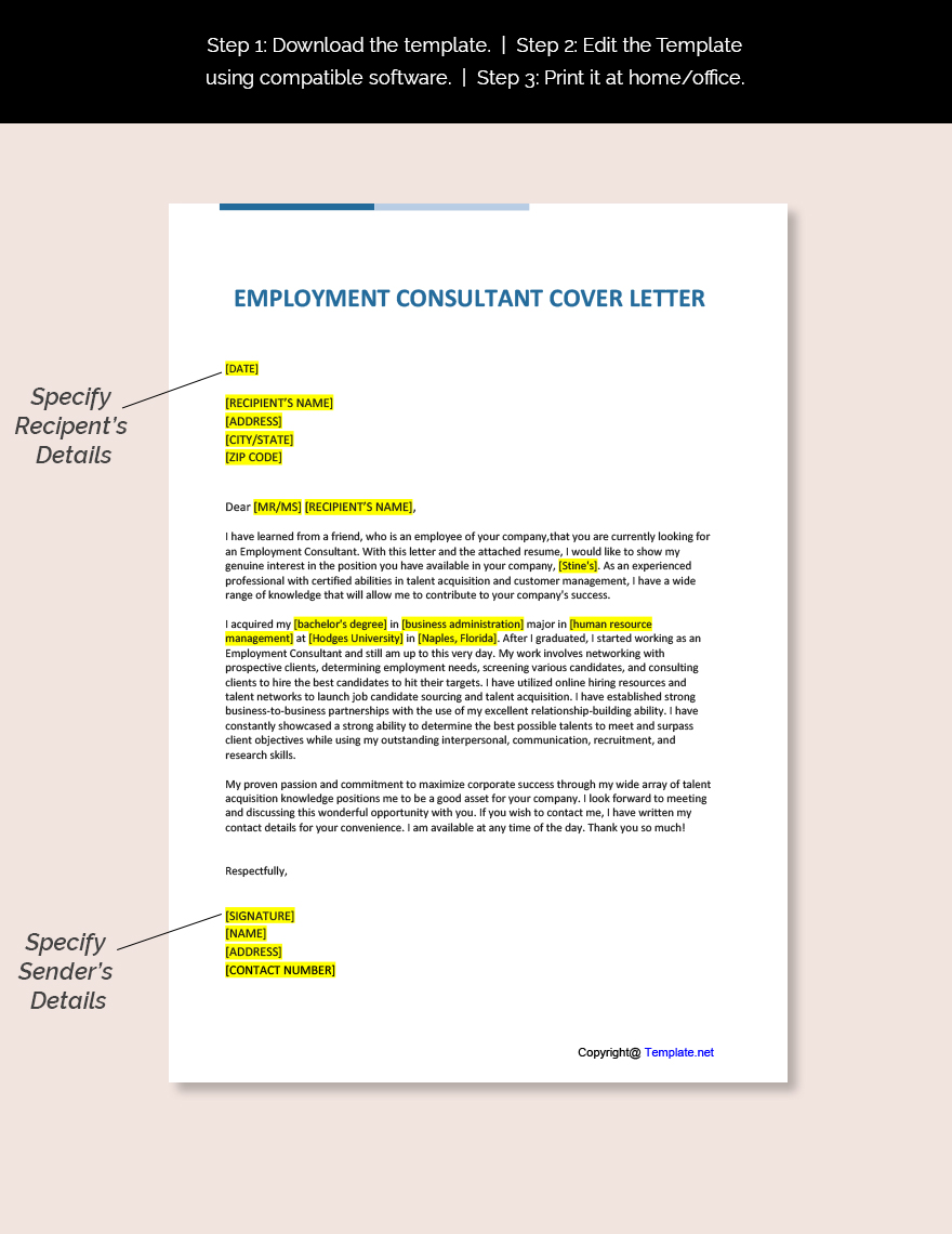 Employment Consultant Cover Letter Template