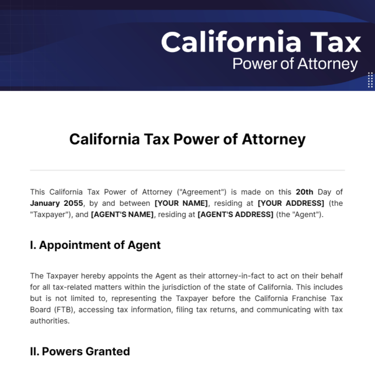 California Tax Power of Attorney Template