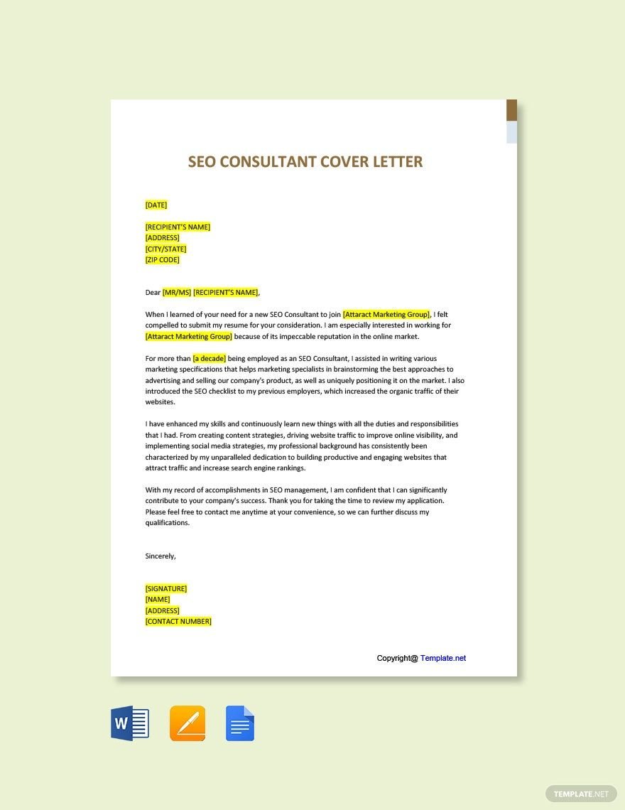 SEO Consultant Cover Letter