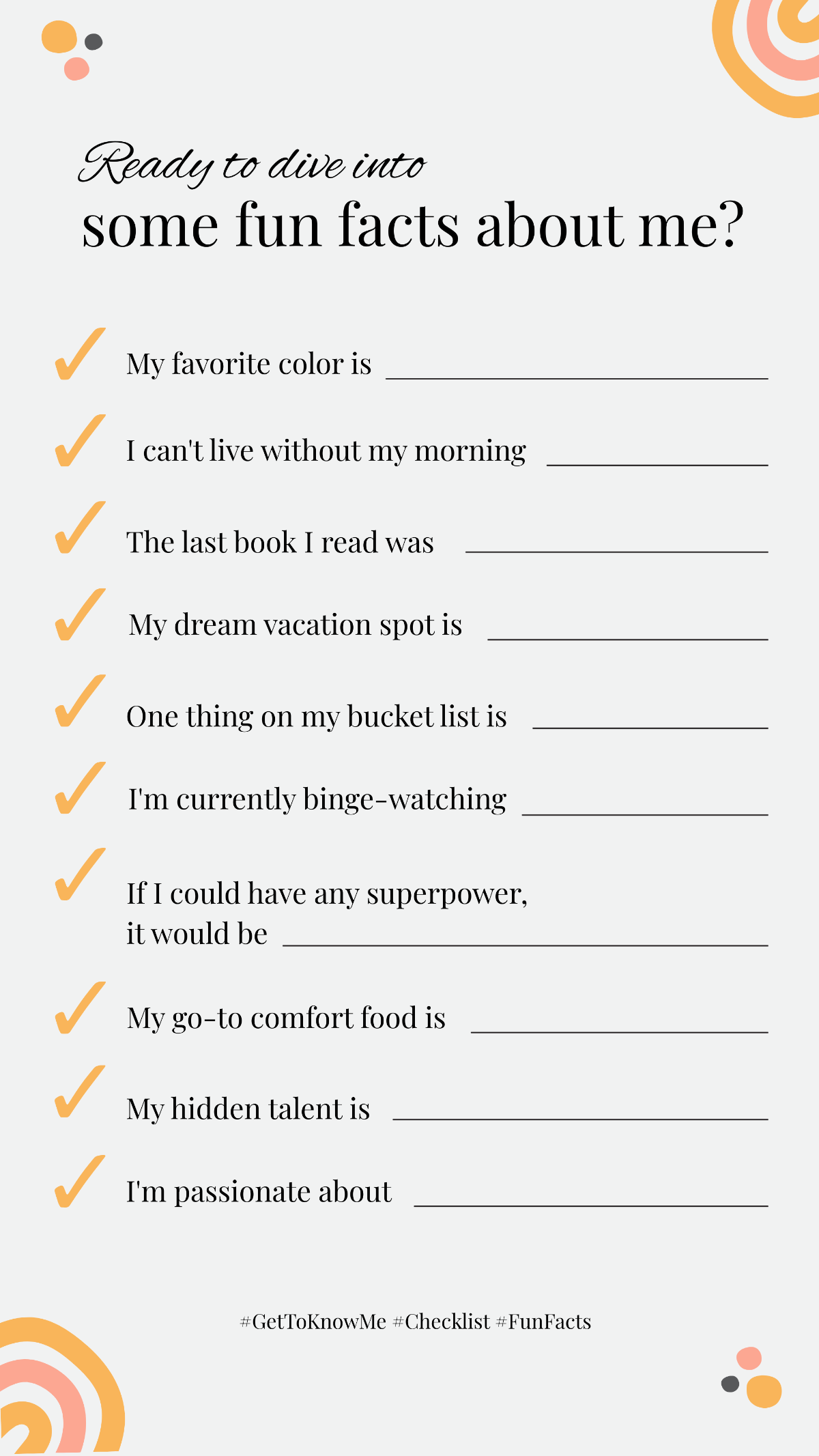 Meeting Get to Know Me Checklist Instagram Quiz Template