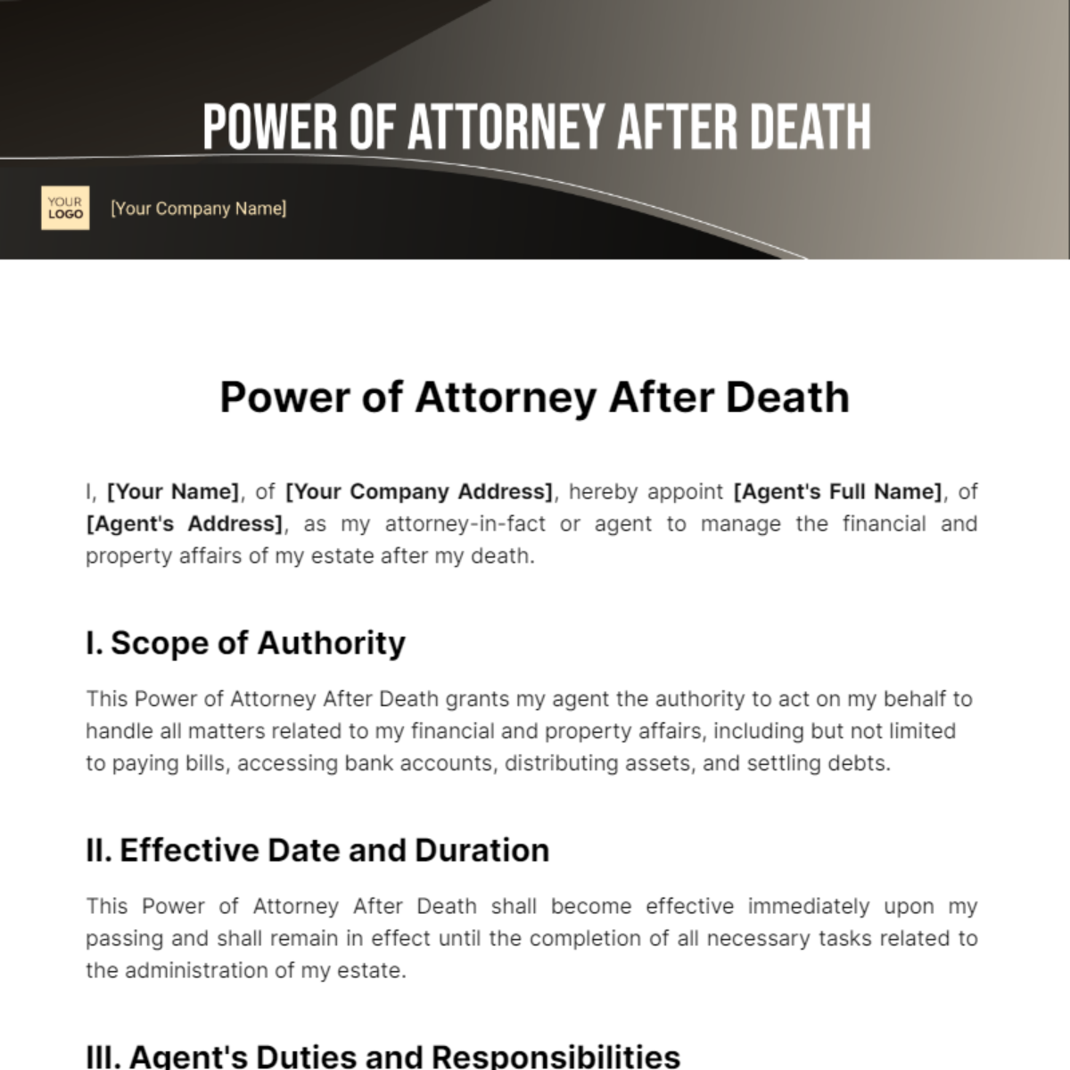 Power of Attorney After Death Template