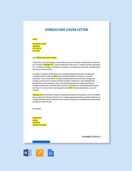 Free Consultant Cover Letter Template - Google Docs, Word, Apple Pages ...