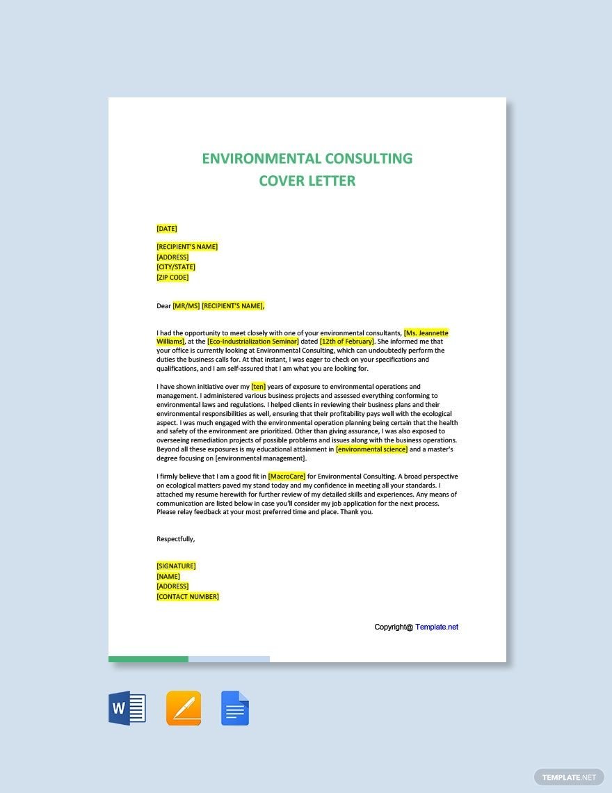 Environmental Consulting Cover Letter Template