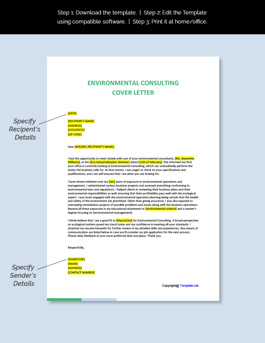 Environmental Consulting Cover Letter Template