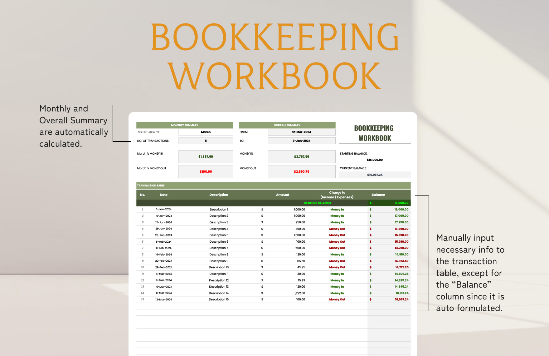 Bookkeeping Workbook Template