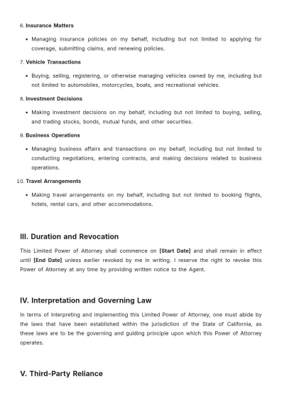 Free California Limited Power of Attorney Template to Edit Online