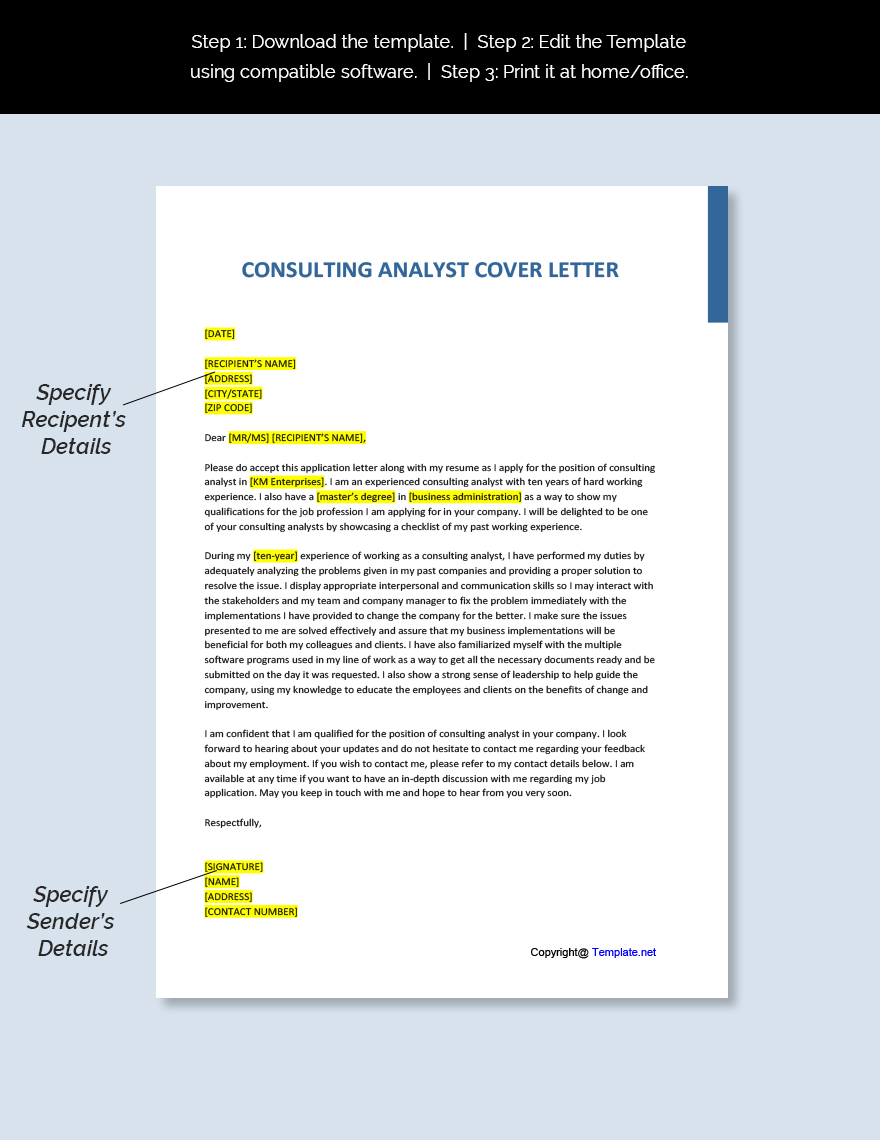 Consulting Analyst Cover Letter Template