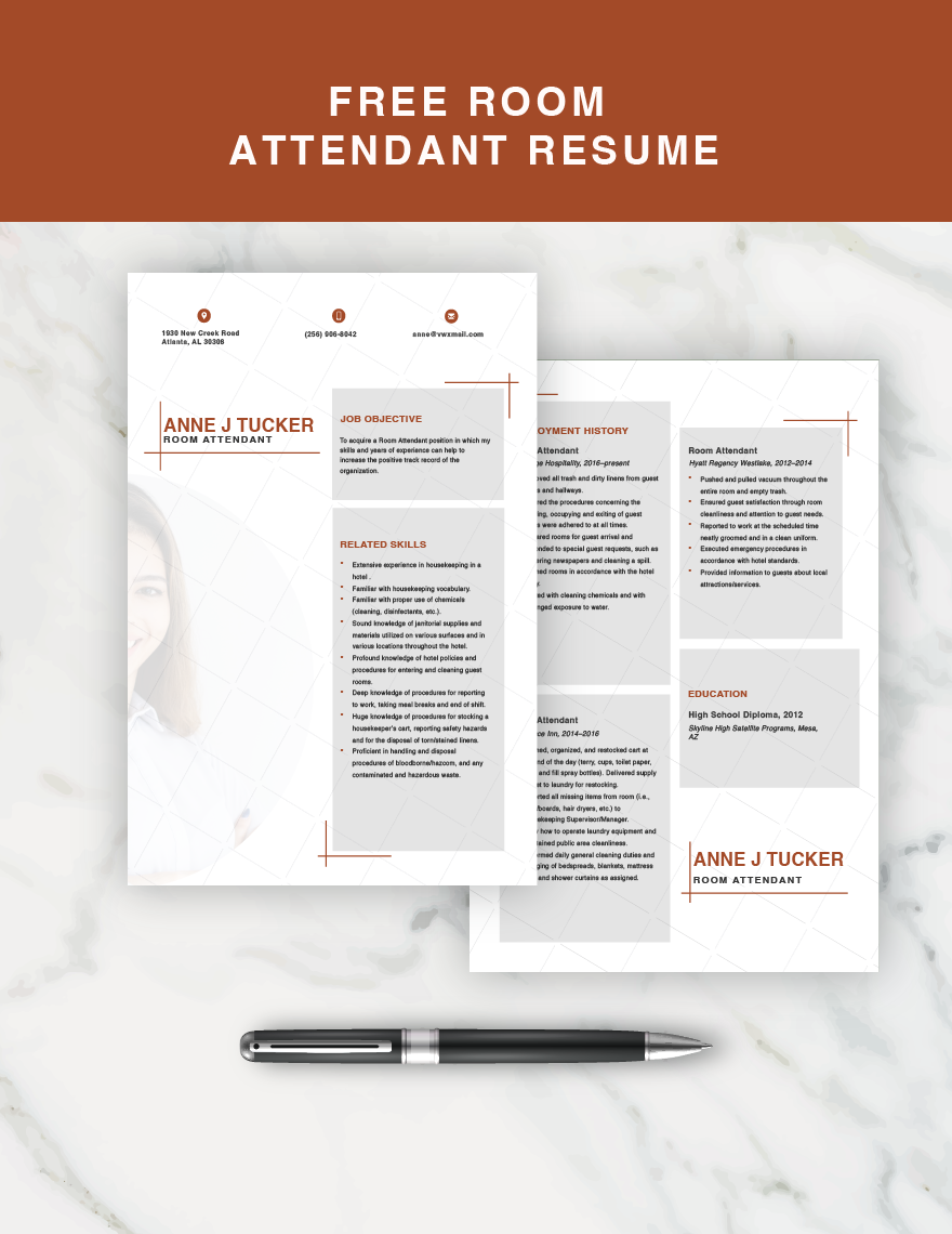 Room Attendant Resume in Word, Apple Pages