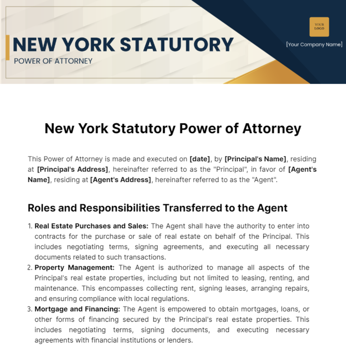 New York Statutory Power of Attorney Template