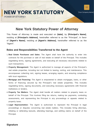 Free New York Statutory Power of Attorney Template to Edit Online