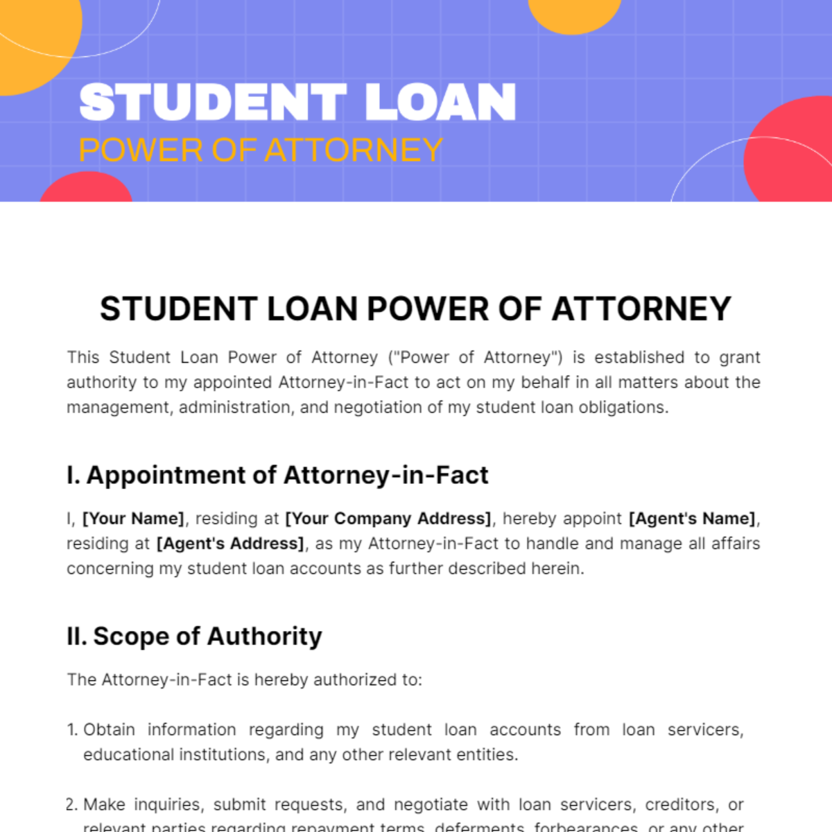 Student Loan Power of Attorney Template - Edit Online & Download