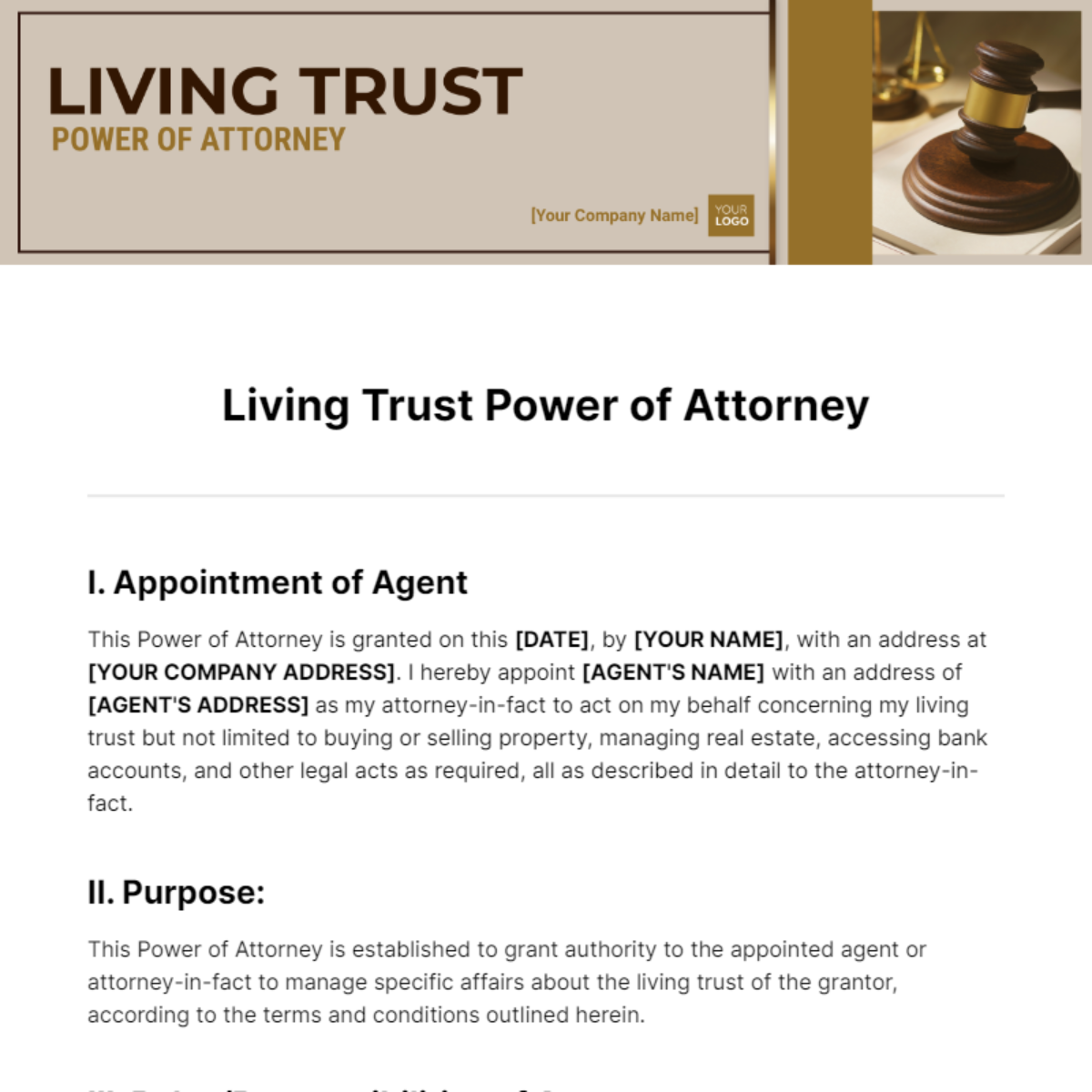 Free Living Trust Power of Attorney Template