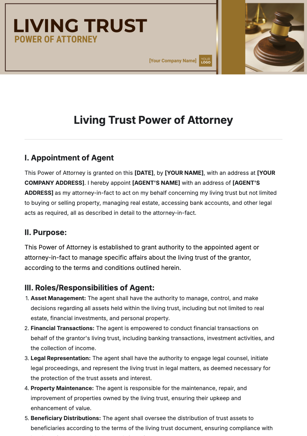 Living Trust Power of Attorney Template - Edit Online & Download