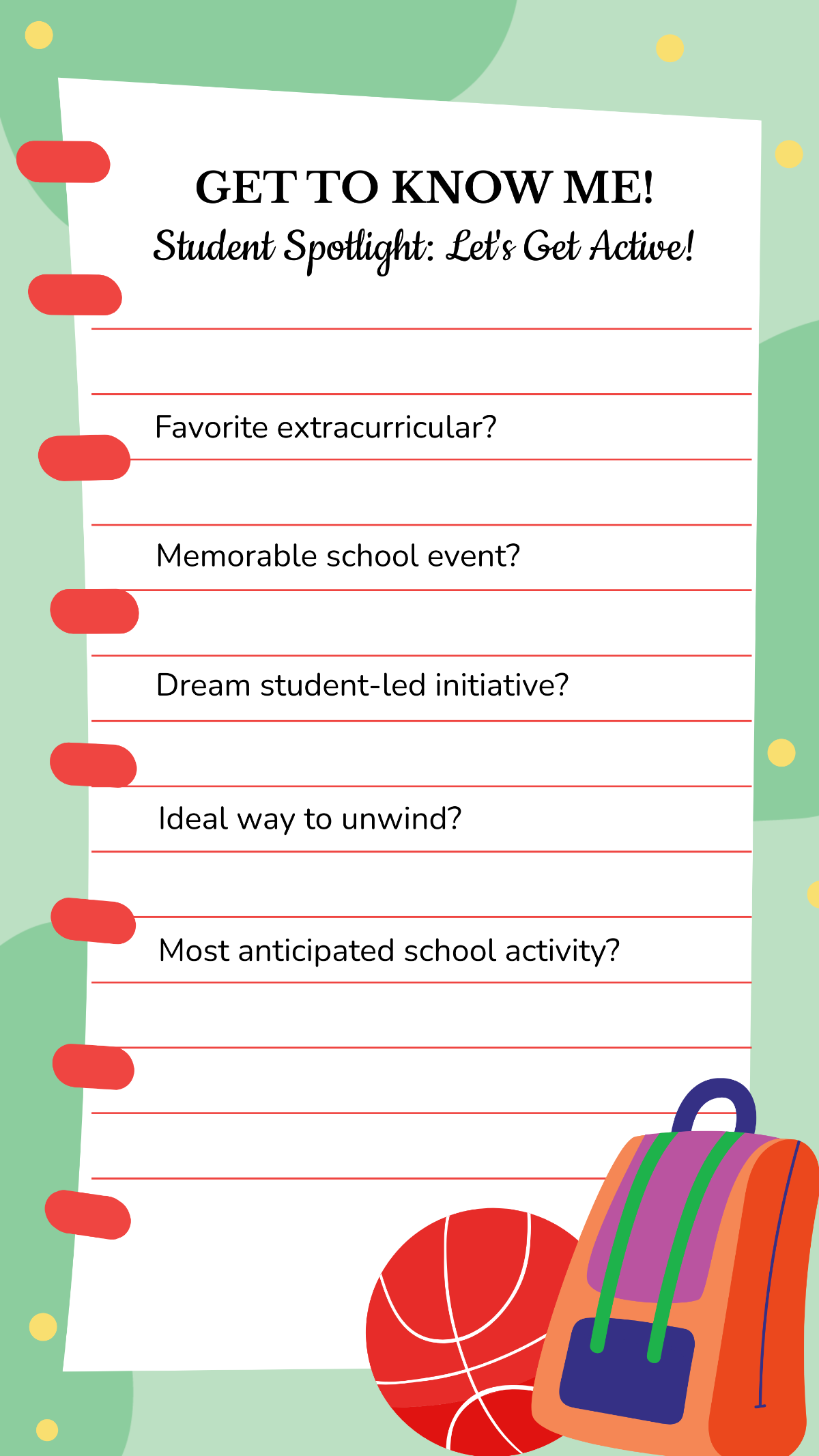Get to Know Me Student Activities Story Template