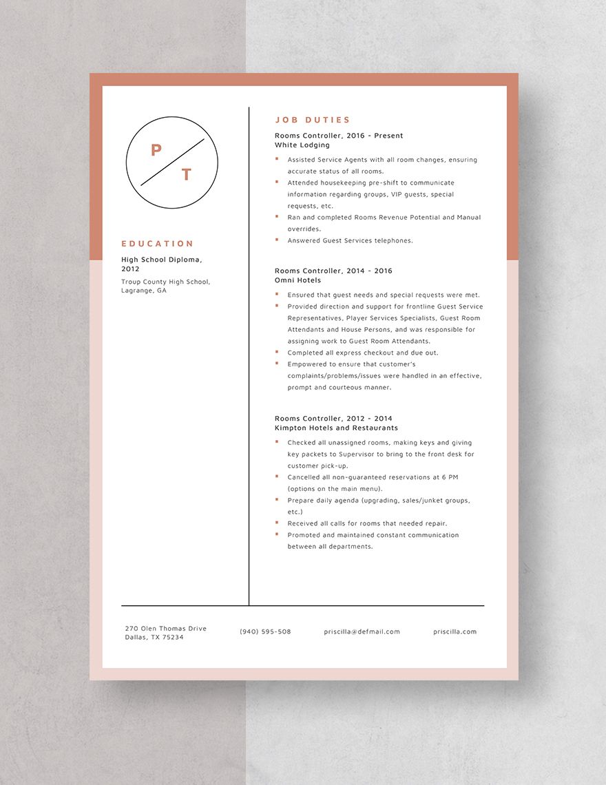 Rooms Controller Resume