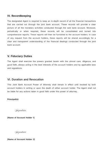 Free Joint Bank Account Power of Attorney Template to Edit Online