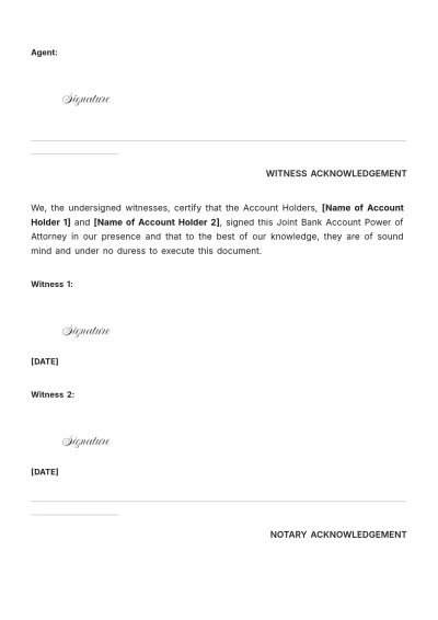 Free Joint Bank Account Power of Attorney Template to Edit Online
