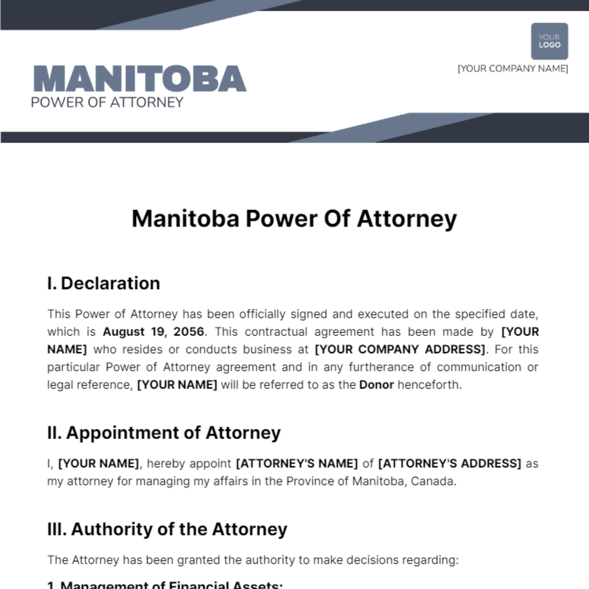Free Manitoba Power of Attorney Template