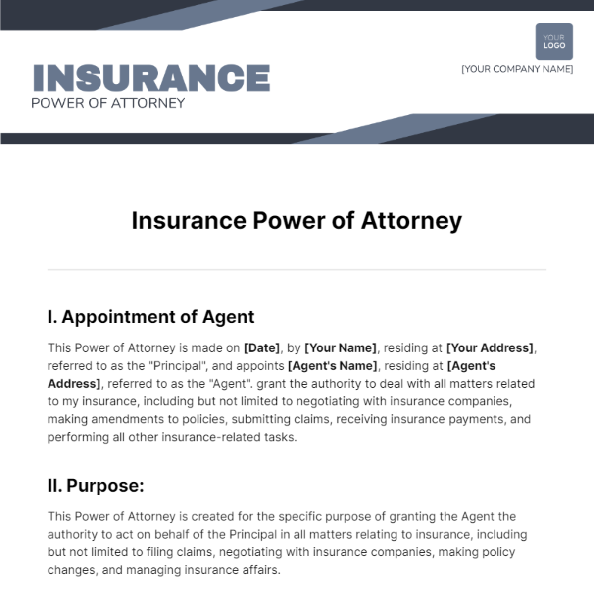 Free Insurance Power of Attorney Template