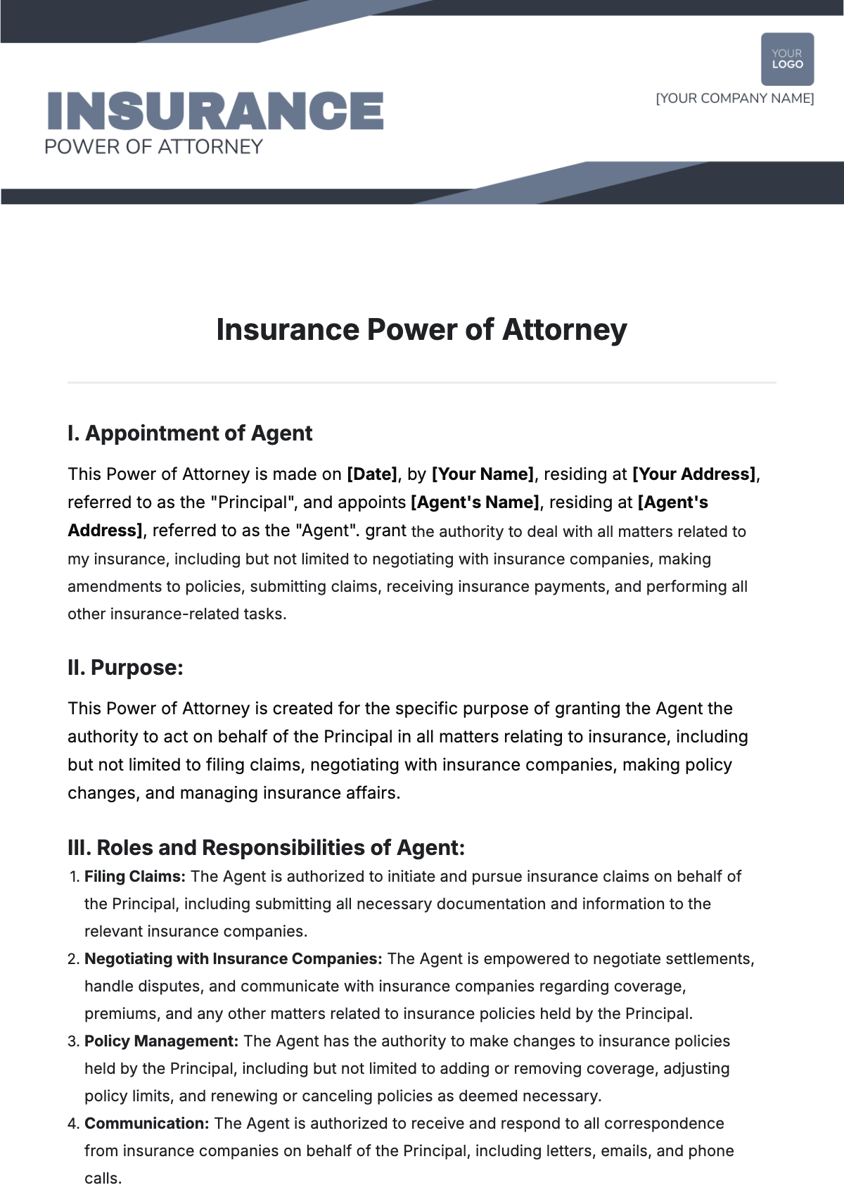 Insurance Power of Attorney Template - Edit Online & Download