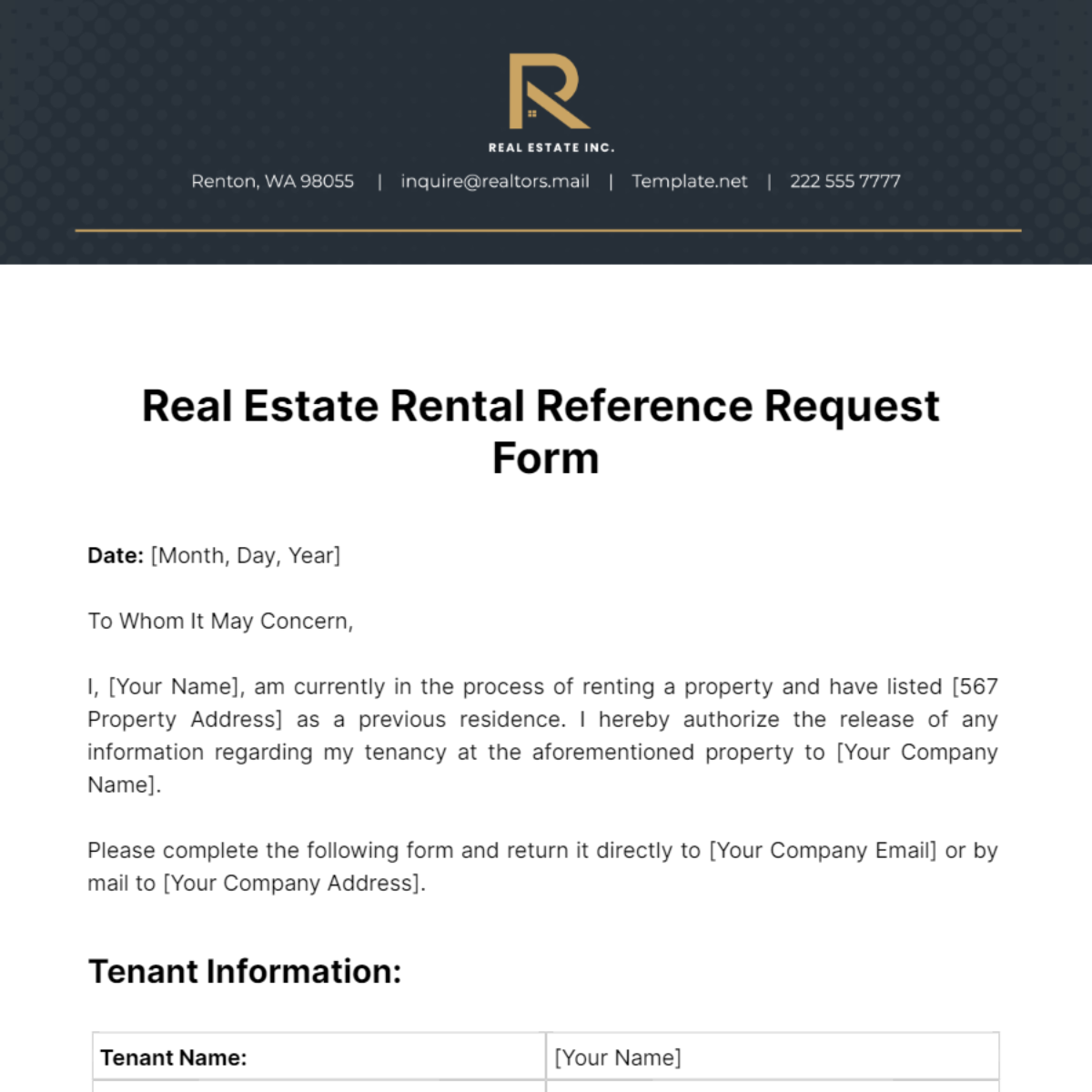 Free Real Estate Rental Reference Request Form Template