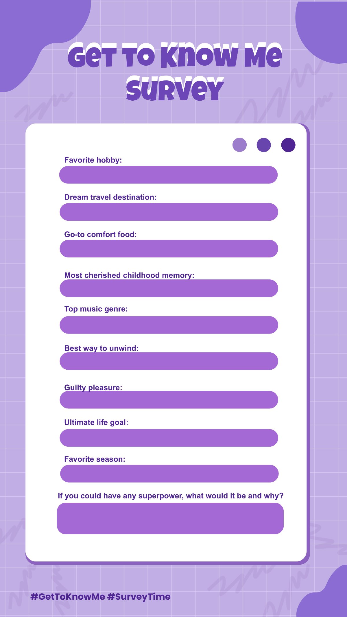 Free Get to Know Me Survey your Story Template