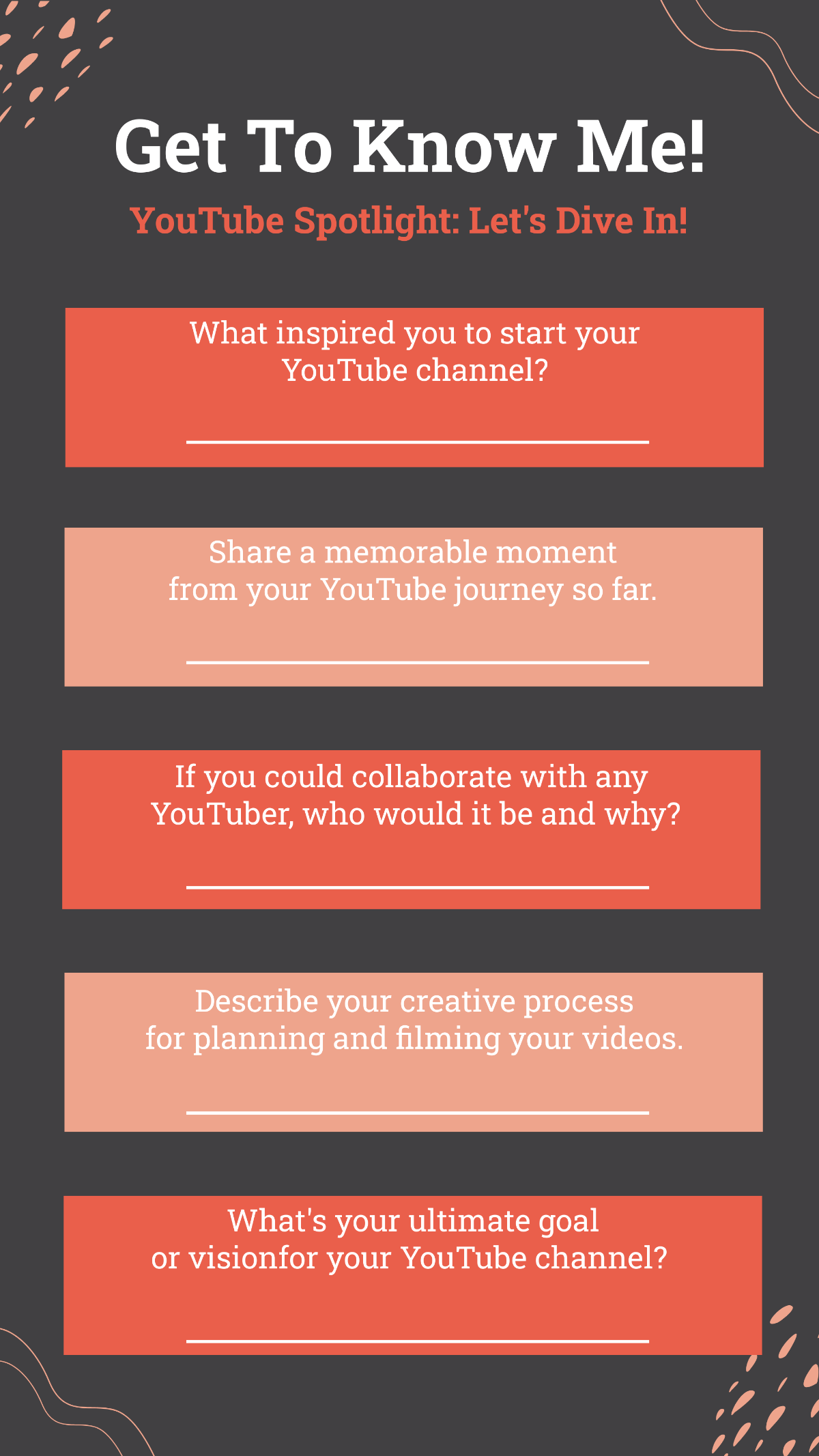 Get to Know Me Questions for Youtube