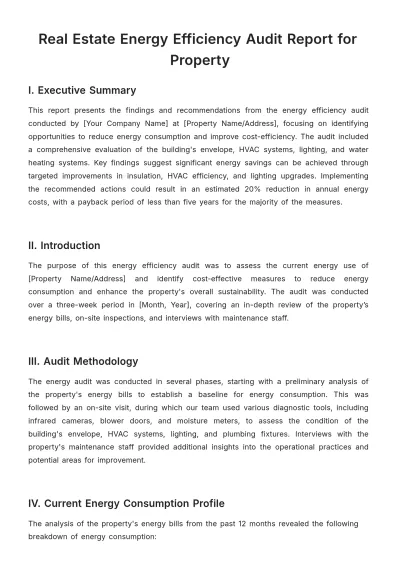 Free Real Estate Energy Efficiency Audit Report for Property Template to Edit Online