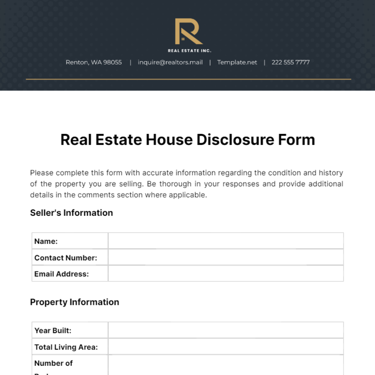 Real Estate House Disclosure Form Template