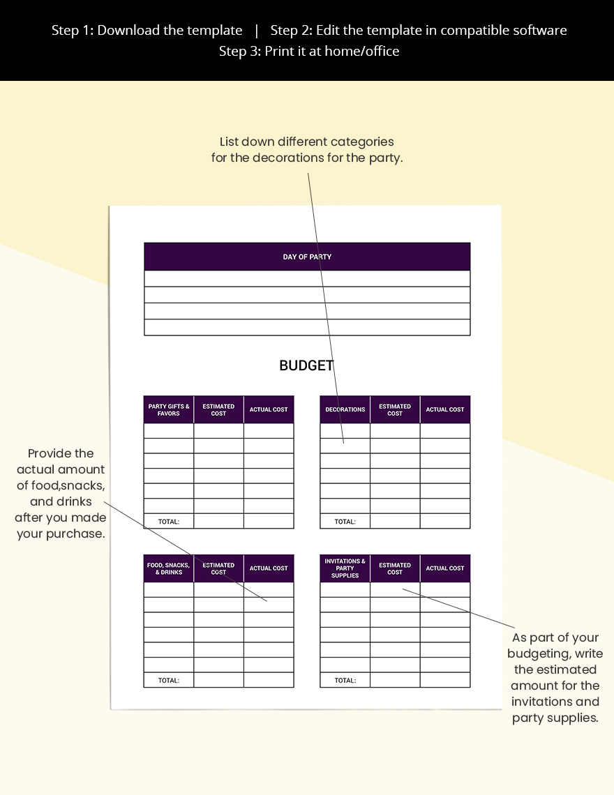 Event Party Planner template Printable