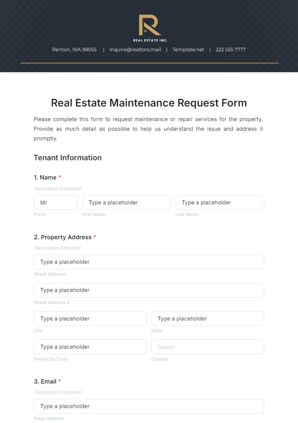 Real Estate Maintenance Request Form Template