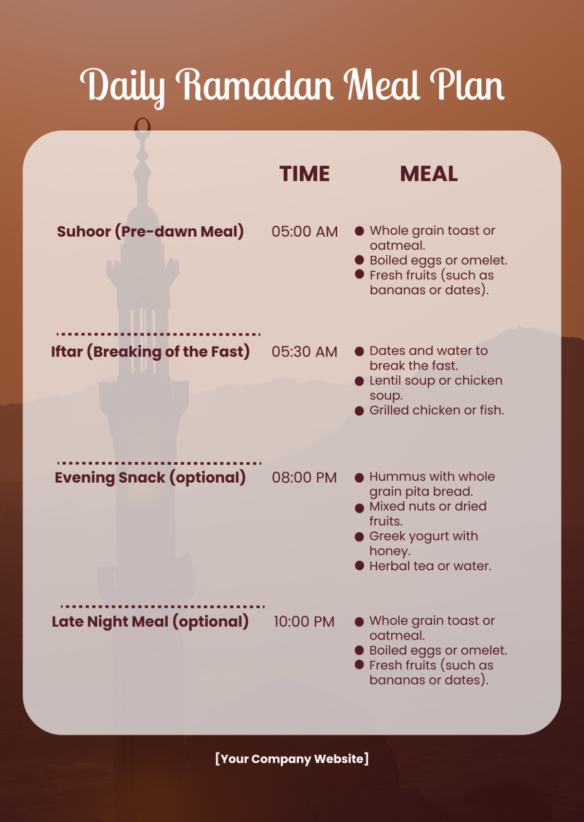 30 Day Ramadan Meal Plan Template