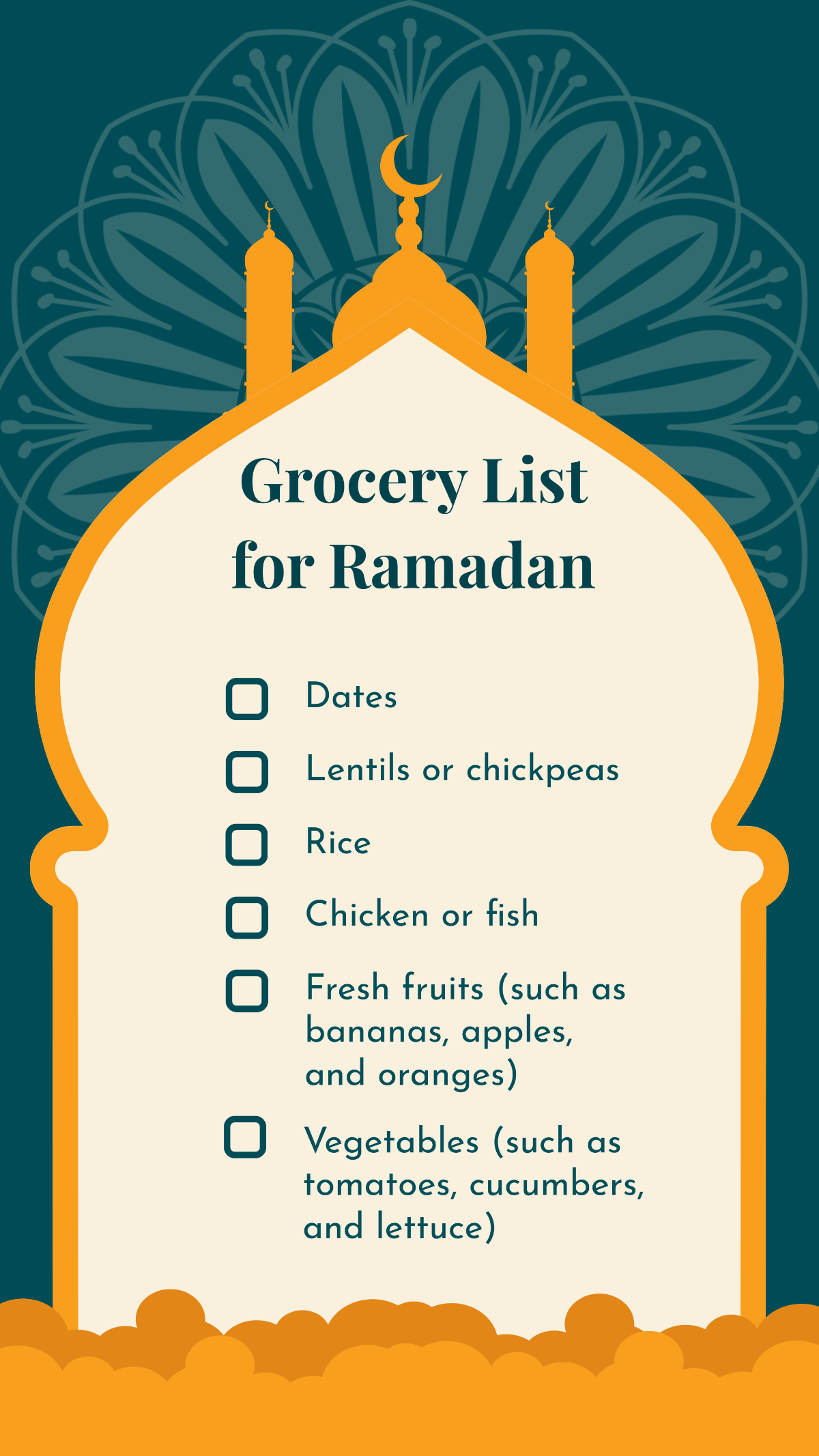 Free Grocery list for Ramadan Template