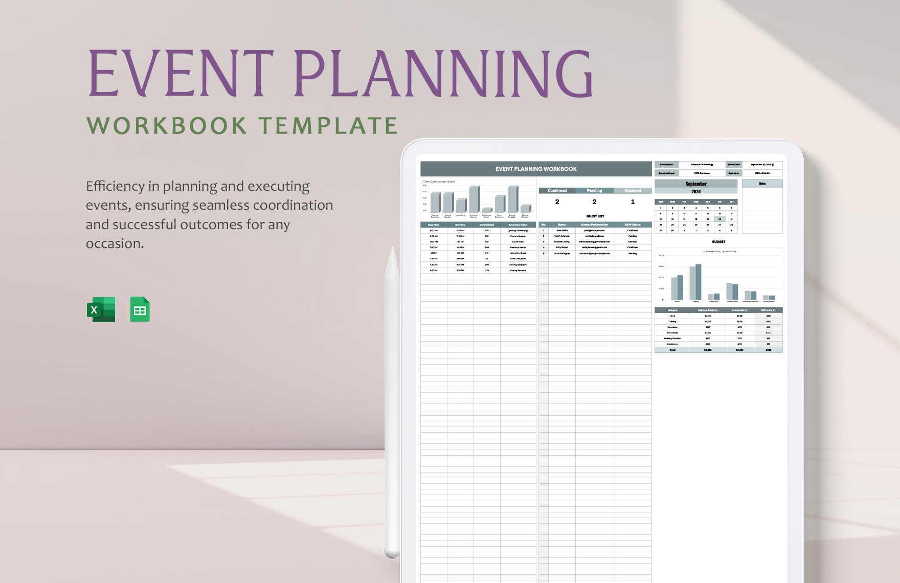 Event Planning Workbook Template in Excel, Google Sheets