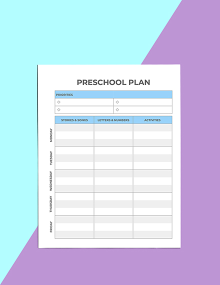 Preschool Planner Template - Word (DOC) | Apple (MAC) Pages