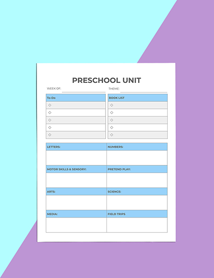 Free Printable Preschool Planner Template Word Apple Pages - Bank2home.com
